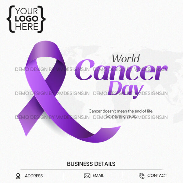 World Cancer Day Purple Ribbon with world